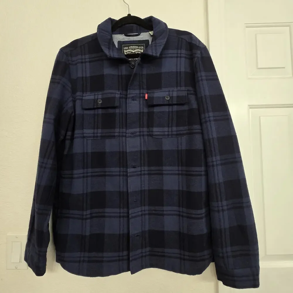 Levis Winter Jacket  Plaid Cargo Pockets Button Zip Long Sleeve Havy Flannel M